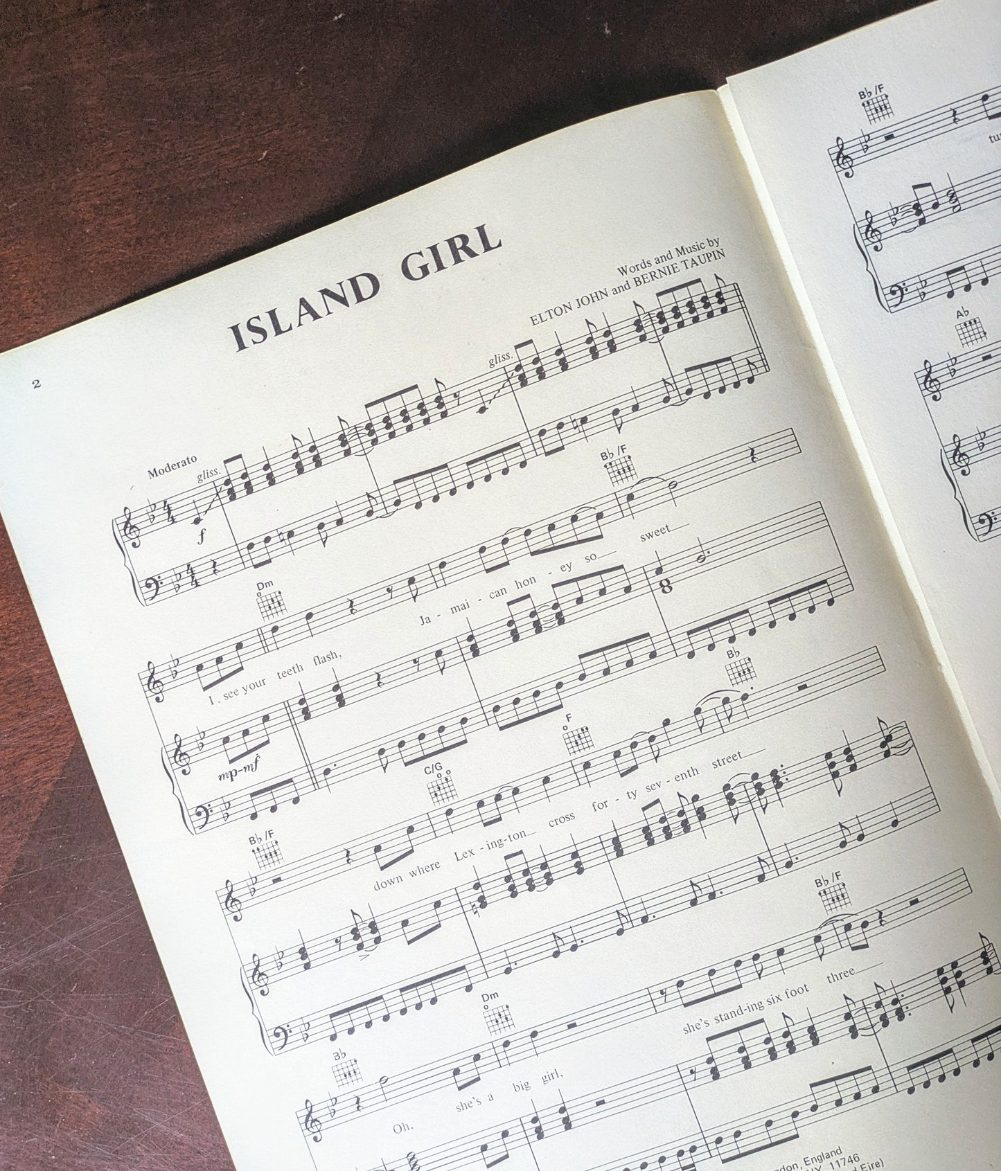 Elton John "Island Girl" Vintage Sheet Music