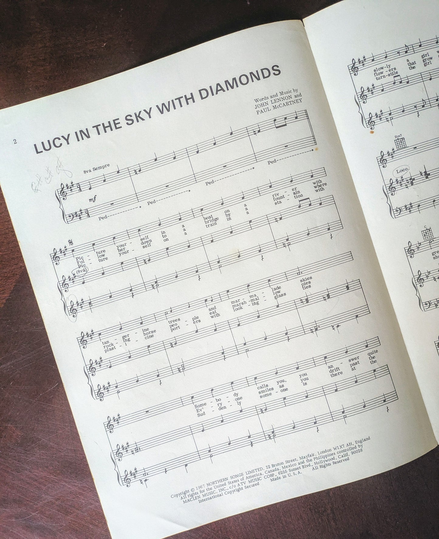 1967 Elton John Sheet Music – "Lucy in the Sky with Diamonds" USA Edition