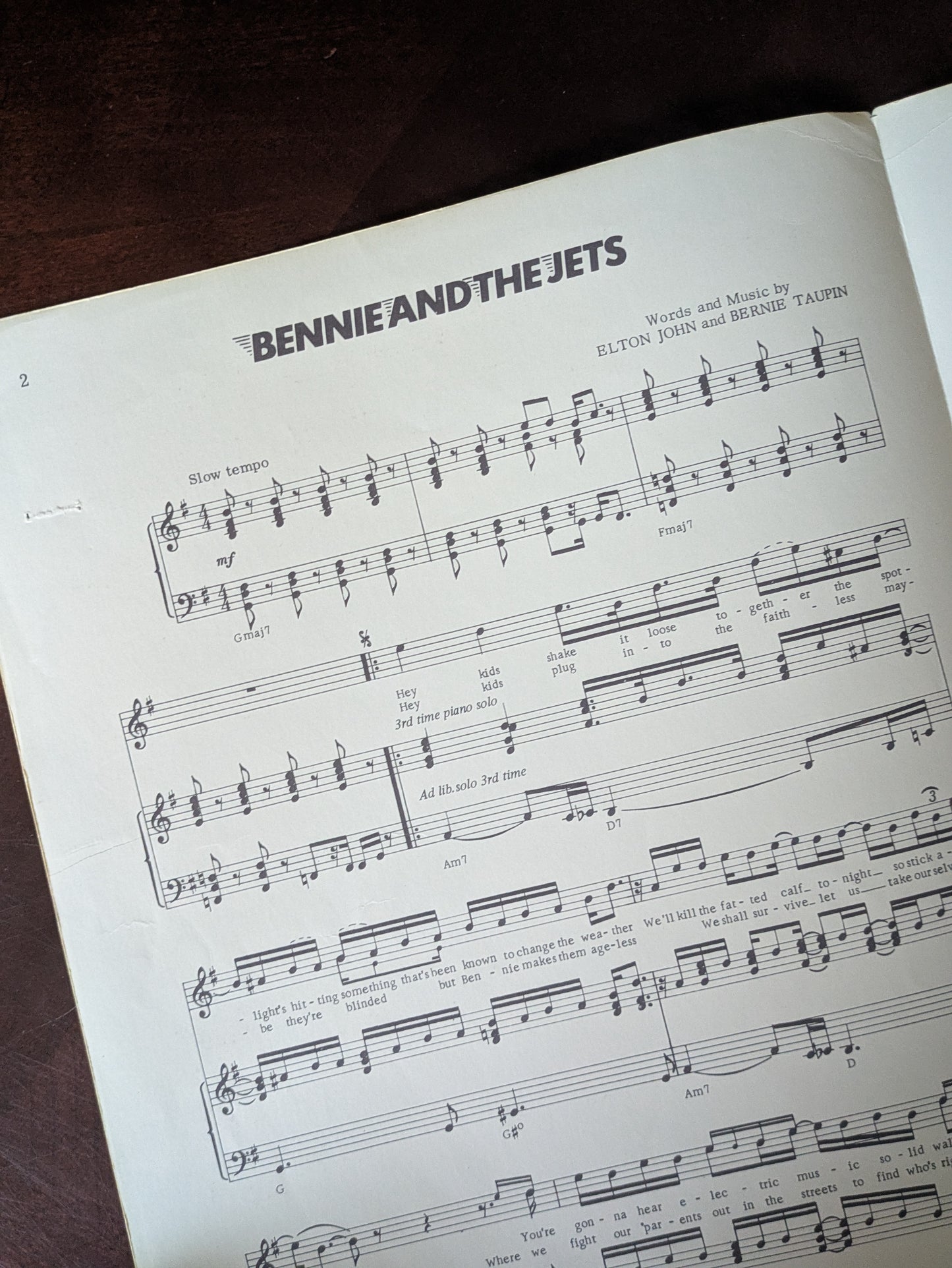 Elton John "Bennie and the Jets" Original UK Sheet Music (1973)
