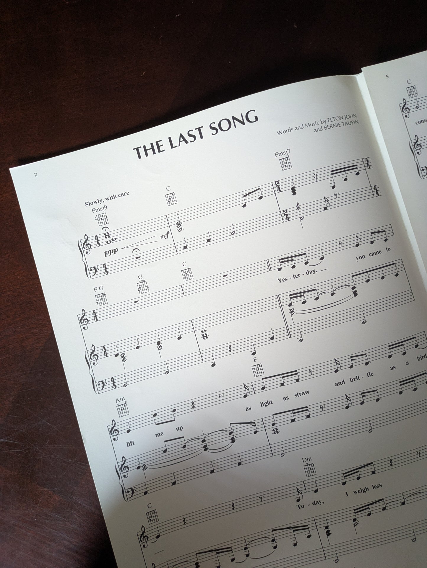 Elton John "The Last Song" Sheet Music – 1992