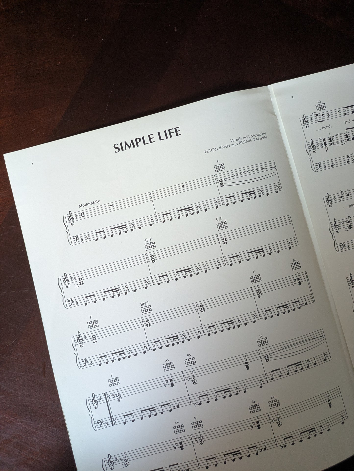 Elton John "Simple Life" 1992 USA Sheet Music