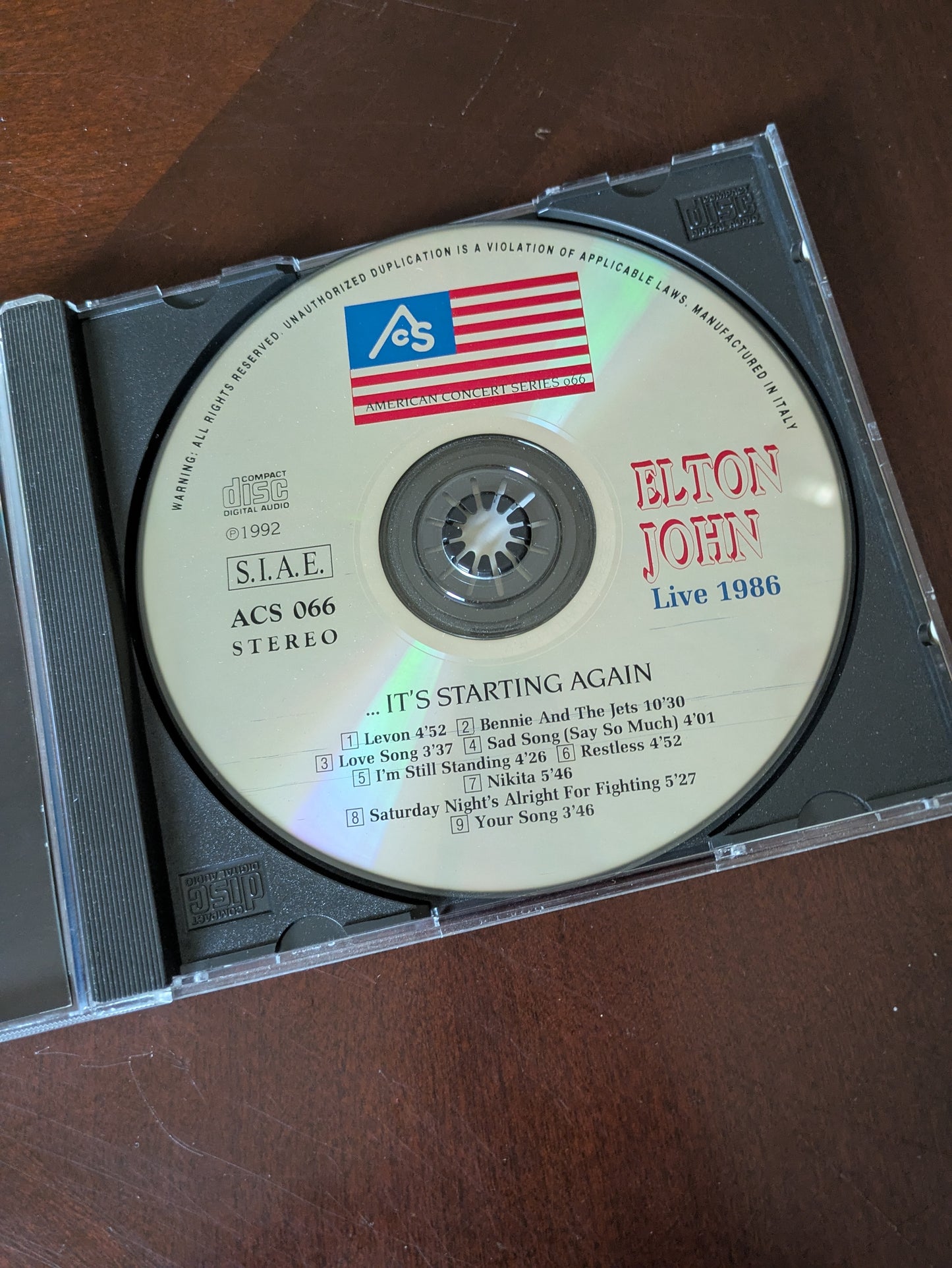 Elton John “Live in Los Angeles – It’s Starting Again” 1992 CD