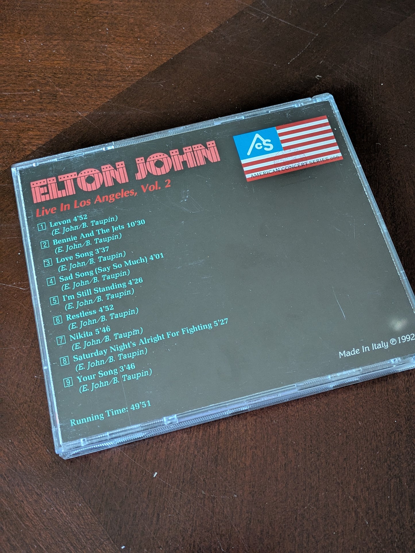 Elton John “Live in Los Angeles – It’s Starting Again” 1992 CD